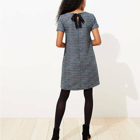 LOFT Gray/Blue Tweed Short-Sleeve Dress - Size 0 - Picture 8 of 8